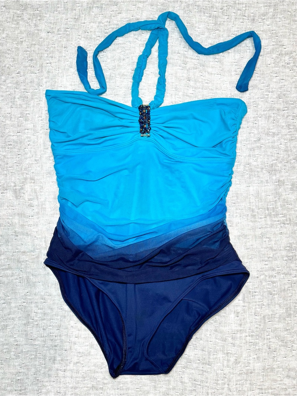 Ralph Lauren Blue Ombre One-Piece Swimsuit with Beaded Detail Women’s Size 14 XL